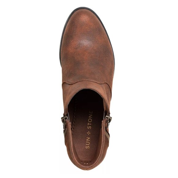 SUN + STONE Abby Double Zip Round Toe Block Heel Booties Chocolate 8.5 - Picture 4 of 7